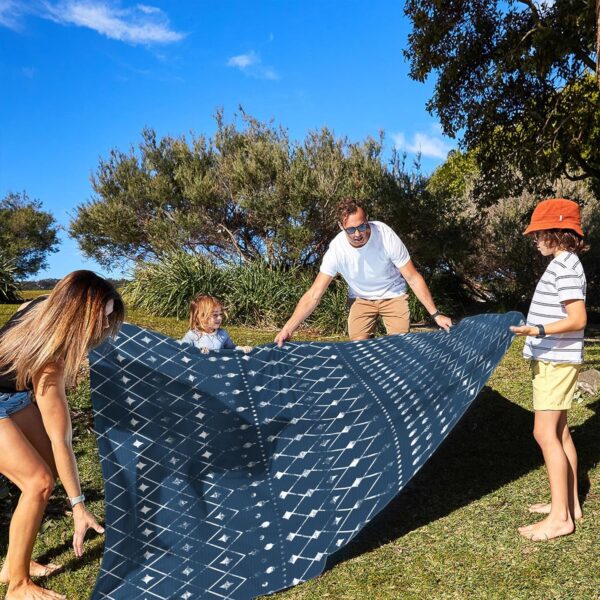 Beach Blanket Waterproof Sandproof, Large Beach Picnic Blankets Foldable Sand Free, Beach Mat Windproof w/Stakes and Corner Pocket for Outdoor, Travel, Camping, Hiking, Beach Essentials-Navy Geometry - Image 4