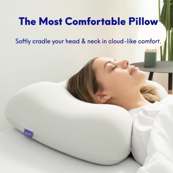 Cushion Lab Deep Sleep Pillow, Patented Ergonomic Contour Design for Side & Back Sleepers, Orthopedic Cervical Shape Gently Cradles Head & Provides Neck Support & Shoulder Pain Relief - Calm Grey - Image 2