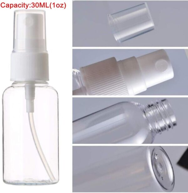 SINIDE Spray Bottles 30 ml/1 oz, 4 Pack Clear Empty Fine Mist Plastic Mini Travel Bottle Set, Portable Refillable Makeup Sprayer Containers for Perfume, Liquids, Aromatherapy, Small Size - Image 3