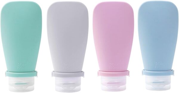 Silicone Travel Bottles for Toiletries, TSA Approved Travel Containers 4 Pack of Leak Proof Refillable Accessories