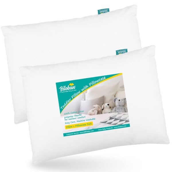 Toddler Pillow 2 Pack with Pillowcase (13 x 18), Cotton Kid Pillow for Sleeping, Machine Washable Soft Travel Pillow, Toddler Use Only, Age 2 to 5 (White) - Image 2