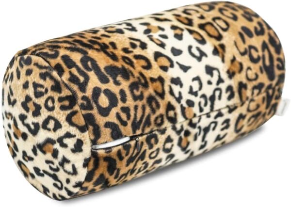 CARRIE HOME Leopard Microbead Neck Pillows Squishy Cylinder Bean Bag Pillow - 12x7 Inch Tiny Arm & Back Roll Pillow for Surgery, Travel, Airplane, Car - Support for Neck, Back, Arms, Legs and Knees