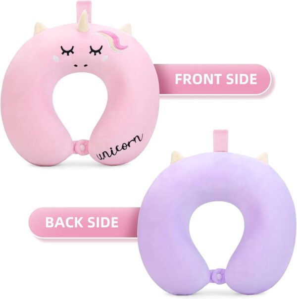 Kids Neck Pillow, Unicorn Kids Travel Pillow, Toddler Neck Pillow for Traveling with Eye Mask, Travel Essentials for Road Trip Airplane Car Seat, Cute Headrest Memory Foam Pillow for Gift (Pink) - Image 8