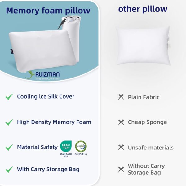 Memory Foam Cooling Pillows - Orthopedic Bed Pillows, Ergonomic Pillow Neck Pain Relief, Neck Pillow for Side Sleeping with a Handy Storage Bag - Image 6