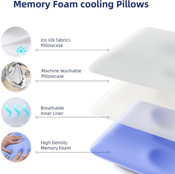 Memory Foam Cooling Pillows - Orthopedic Bed Pillows, Ergonomic Pillow Neck Pain Relief, Neck Pillow for Side Sleeping with a Handy Storage Bag - Image 3