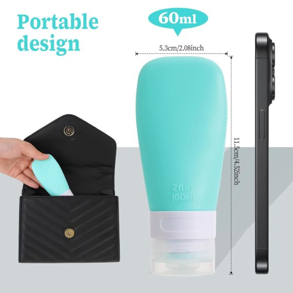 2 Pack 2.1oz Leak Proof Refillable Squeeze Containers, Silicone Travel Bottles for Toiletries, Small Empty Travel Bottles, Portable Cosmetic Squeeze Bottles for Shampoo Conditioner Lotion(60ml) - Image 2