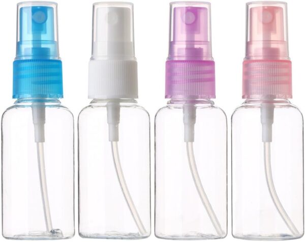 SINIDE Spray Bottles 30 ml/1 oz, 4 Pack Clear Empty Fine Mist Plastic Mini Travel Bottle Set, Portable Refillable Makeup Sprayer Containers for Perfume, Liquids, Aromatherapy, Small Size