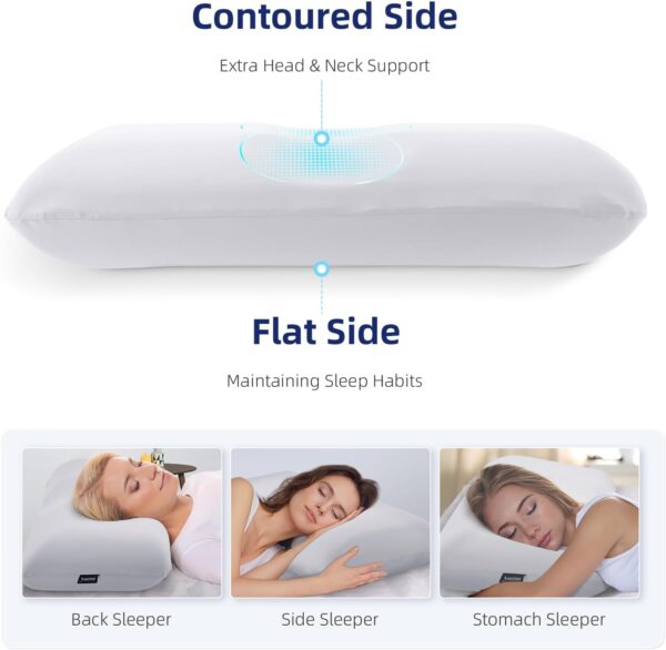 Memory Foam Cooling Pillows - Orthopedic Bed Pillows, Ergonomic Pillow Neck Pain Relief, Neck Pillow for Side Sleeping with a Handy Storage Bag - Image 4