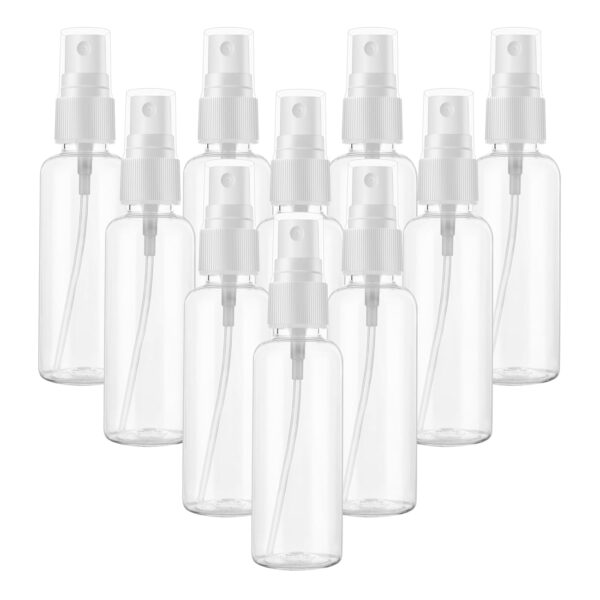 Hydior Small Clear Travel Spray Bottle 2 oz, Mini Empty Fine Mist Plastic Spray Bottles Set of 10