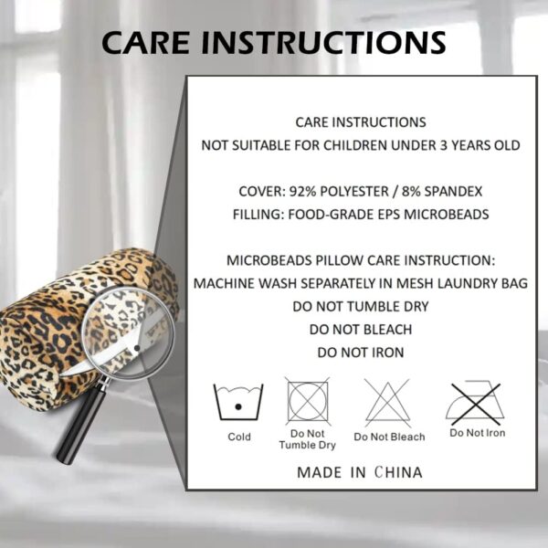 CARRIE HOME Leopard Microbead Neck Pillows Squishy Cylinder Bean Bag Pillow - 12x7 Inch Tiny Arm & Back Roll Pillow for Surgery, Travel, Airplane, Car - Support for Neck, Back, Arms, Legs and Knees - Image 4