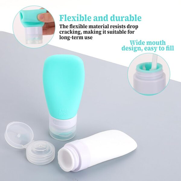 2 Pack 2.1oz Leak Proof Refillable Squeeze Containers, Silicone Travel Bottles for Toiletries, Small Empty Travel Bottles, Portable Cosmetic Squeeze Bottles for Shampoo Conditioner Lotion(60ml) - Image 7