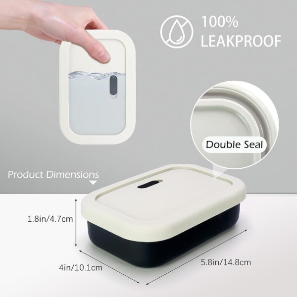 Large Enhanced Leak Proof Travel Soap Dish, Silicone Soap Container for Traveling,Portable Soap Case and Slip Soap Saver,Travel Soap Box with Draining Layer, Keep Soap Dry (Offwhite&Black) - Image 2