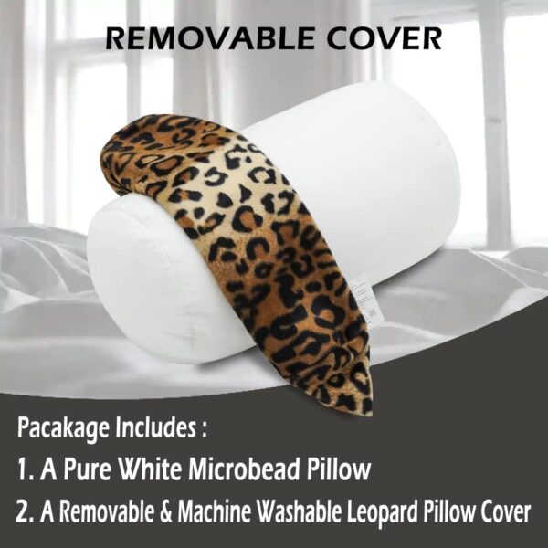 CARRIE HOME Leopard Microbead Neck Pillows Squishy Cylinder Bean Bag Pillow - 12x7 Inch Tiny Arm & Back Roll Pillow for Surgery, Travel, Airplane, Car - Support for Neck, Back, Arms, Legs and Knees - Image 2