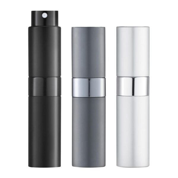 LISAPACK 8ML Atomizer Perfume Spray Bottle for Travel (3 PCS) Empty Cologne Dispenser, Portable Sprayer (Black, Silver, Grey)