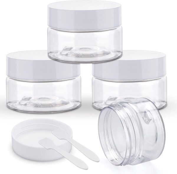 Cosywell Travel Jars Containers Plastic Cream Jars for Toiletries 1oz 4 Pack Empty Lotion Leak-proof & TSA Approved Bottles Accessories with Hard Sealed Lids for Cosmetic Makeup Face Cream (Clear)