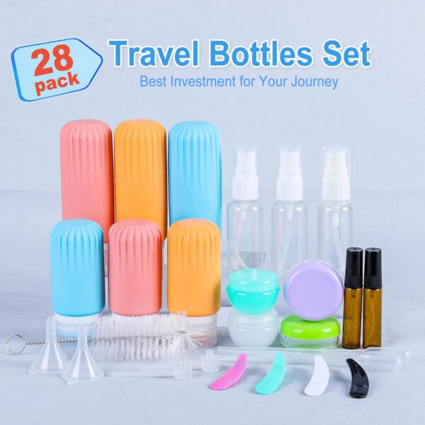 28 Pack Travel Bottles Set for Toiletries, Leak Proof TSA Approved Travel Size Containers Squeezable Silicone Travel Essentials for Shampoo Conditioner Lotion Creams - Image 6