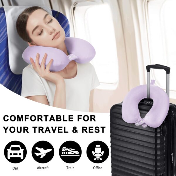 Travel Neck Pillow Airplane, Soft Memory Foam Support Head Neck Chin, with Removale Cover and Adjustable Snap Button, Comfortable Sleeping in Plane Car Train Traveling Office Home, Purple - Image 5