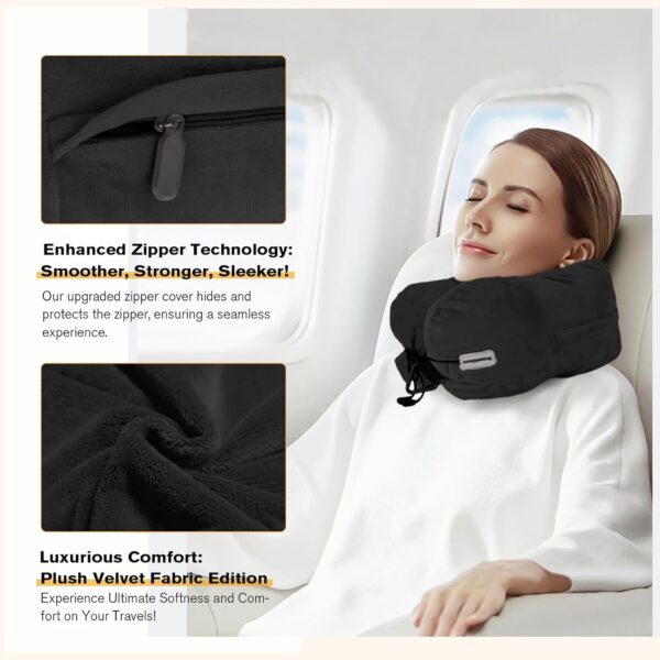 DreamShore Travel Pillow for Extra Luggage:Stuffable Neck Pillow with Adjustable Neck Size|Fits 3+ Days of Travel Essentials|Transformable Carry-On Solution|Soft Velvet Cover|No Filler(Black) - Image 3