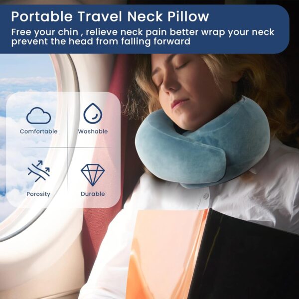 Travel Pillow, Pure Memory Foam Neck Pillow for Airplanes, Comfortable Breathable Cover, Stowable Pillows for Sleeping, Car, Airport Travel Essentials - Image 5