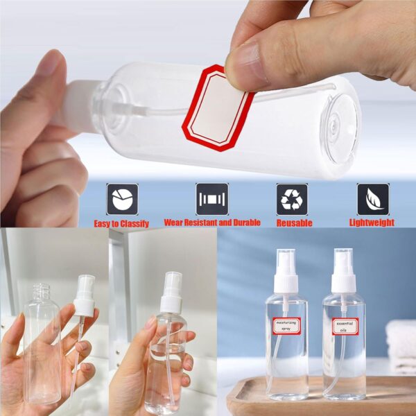 Small Spray Bottle, 4 Pack 100ml/3.5 oz Travel Spray Bottle Clear Plastic Refillable Empty Fine Mist Spray Bottle with 24pcs Labels for Travel, Cleaning, Gardening, Skin Care - Image 5