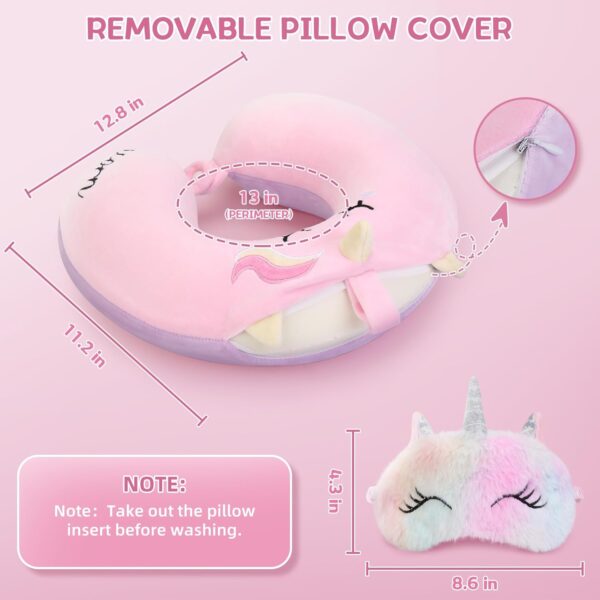 Kids Neck Pillow, Unicorn Kids Travel Pillow, Toddler Neck Pillow for Traveling with Eye Mask, Travel Essentials for Road Trip Airplane Car Seat, Cute Headrest Memory Foam Pillow for Gift (Pink) - Image 5