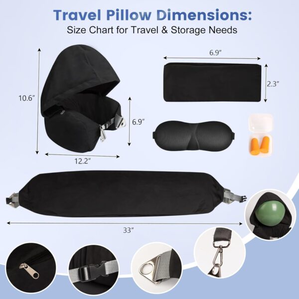 DreamShore Stuffable Neck Pillow for Travel with Hood - Adjustable Velvet Travel Pillow with Earplugs & Eye Mask, Ultimate Carry-On Travel Neck Pillow for Airplane, Travel Pillow for Extra Luggage - Image 6