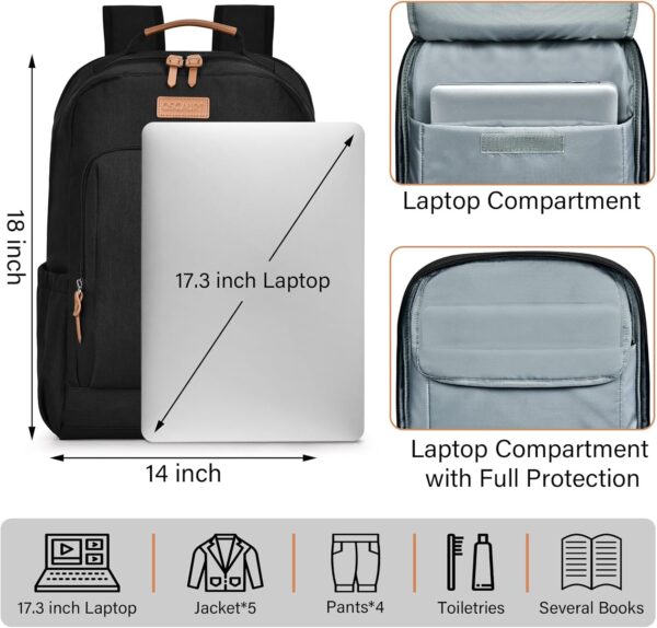 oscaurt Laptop Backpack for Men Women Waterproof Extra Large Carry On Travel Work Backpack Computer Bag Fit 17-18 Inch Laptop, Black - Image 2