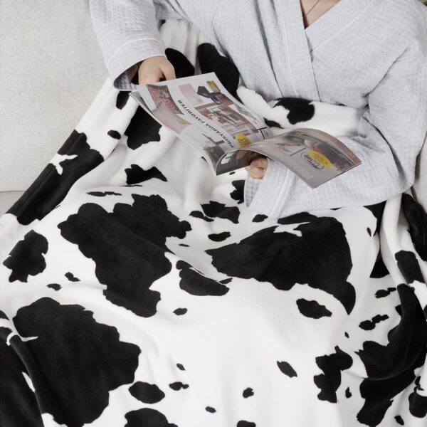 Cozy Bliss Cow Print Throw Blanket Non Shedding MilkyPlush™ Fleece 330GSM Thick Blankets Western Room Decor Super Soft Warm for Adults Kids Girl Gifts Bedroom Couch Sofa Travel Black White 90"x90" - Image 6