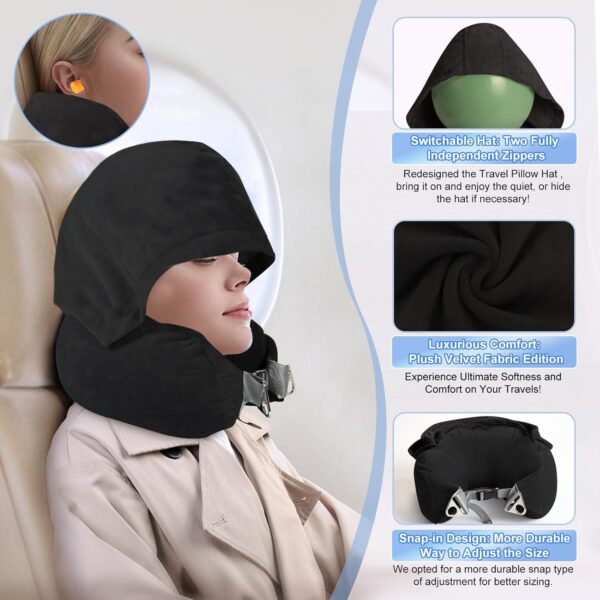 DreamShore Stuffable Neck Pillow for Travel with Hood - Adjustable Velvet Travel Pillow with Earplugs & Eye Mask, Ultimate Carry-On Travel Neck Pillow for Airplane, Travel Pillow for Extra Luggage - Image 3