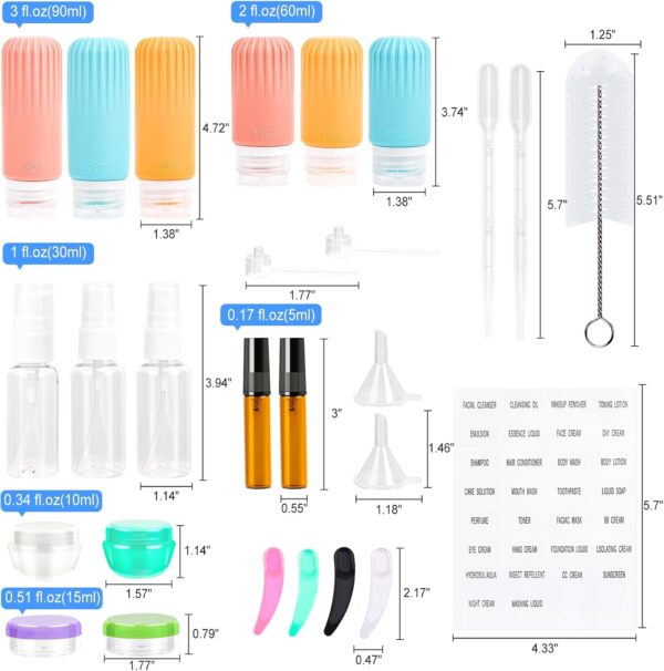 28 Pack Travel Bottles Set for Toiletries, Leak Proof TSA Approved Travel Size Containers Squeezable Silicone Travel Essentials for Shampoo Conditioner Lotion Creams - Image 2