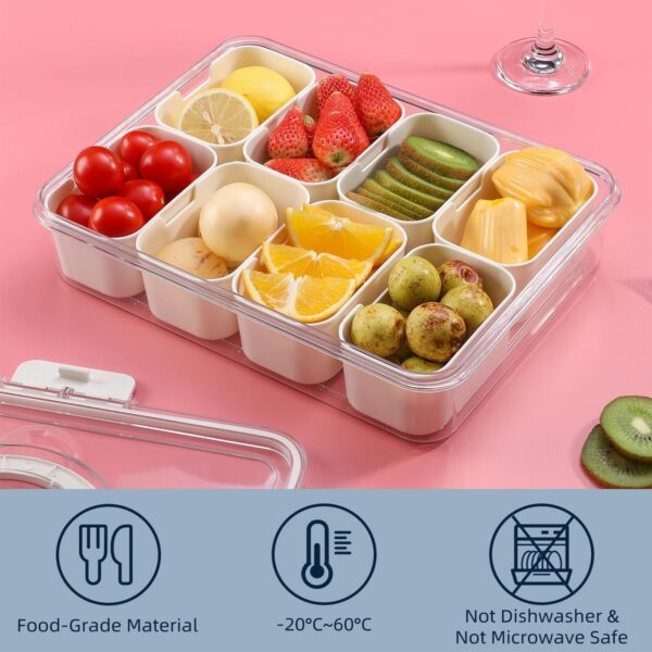 Snackle Box Charcuterie Container, Divided Serving Tray with Lid and Handle, Portable Snack Platters for Fruit, Nuts, Candy, Entertaining, Party, Picnic - Image 5