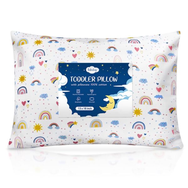 Babebay Toddler Pillow,13X18 Soft Toddler Pillows for Sleeping, Machine Washable Kids Pillow with Cotton Pillowcase, Perfect for Travel, Toddlers Cot