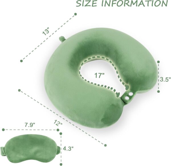 Sexysamba Pure Memory Foam Travel Pillow Set for Adults-Comfortable & Removable Machine Washable Cover, Neck Support Pillow Airplane Travel Kit with Eye Mask for Portable Plane Accessories-Green - Image 2