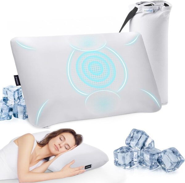 Memory Foam Cooling Pillows - Orthopedic Bed Pillows, Ergonomic Pillow Neck Pain Relief, Neck Pillow for Side Sleeping with a Handy Storage Bag