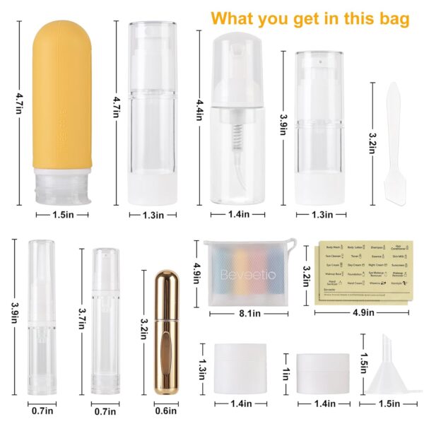 Beveetio 19 Pack Travel Bottles TSA Approved, 3OZ Leakproof Silicone Refillable Travel Size Containers for Toiletries, BPA Free Travel Accessories Tubes Cosmetic Shampoo Lotion Soap - Image 2