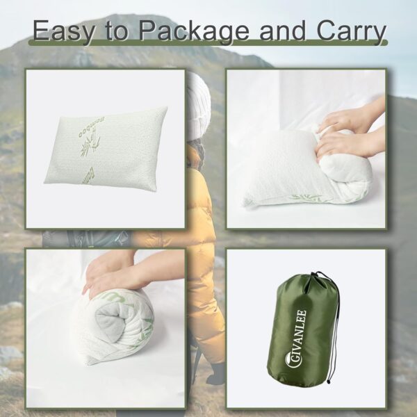 Camping Pillow for Sleeping,Shredded Memory Foam Pillow,Travel Pillow Compact & Packable with Storage Bag,Soft Cover,Portable Small Pillow for Car Camp Backpacking Hiking Gear & Accessories - Image 6