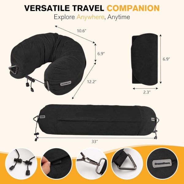 DreamShore Travel Pillow for Extra Luggage:Stuffable Neck Pillow with Adjustable Neck Size|Fits 3+ Days of Travel Essentials|Transformable Carry-On Solution|Soft Velvet Cover|No Filler(Black) - Image 6