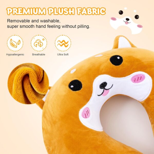 Travel Pillow for Kids Adult Cute Neck Pillow for Traveling Memory Foam Airplane Pillow Sleep Mask Animal Flight Pillow Head Rest Neck Support for Cars Long Flights (Dog, 9-12 Y/O) - Image 3