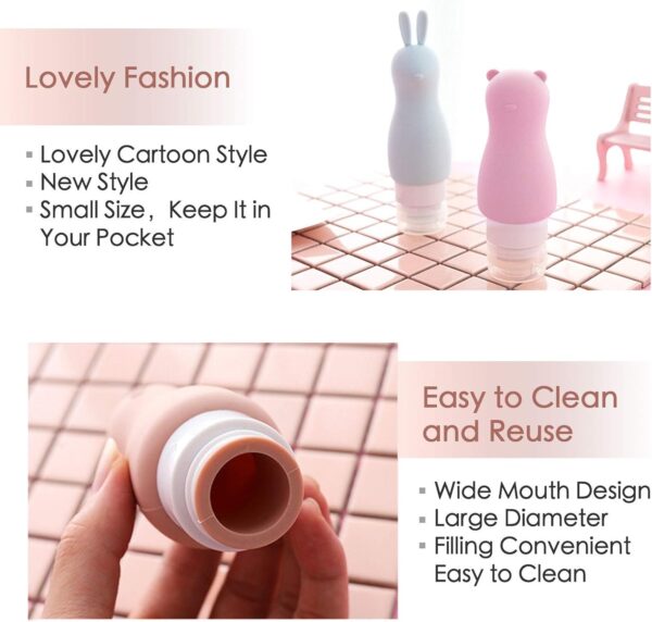 Cute Travel Bottles, 3oz (90ml) Portable Cute Bear and Rabbit Travel Size Bottles, Leakproof Soft Silicone Travel Containers for Lotions and Creams, Shampoo, Conditioner, Liquids - Image 2