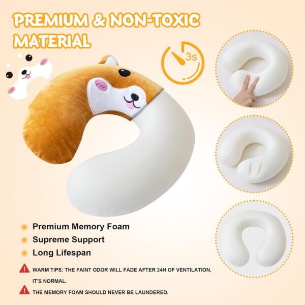 Travel Pillow for Kids Adult Cute Neck Pillow for Traveling Memory Foam Airplane Pillow Sleep Mask Animal Flight Pillow Head Rest Neck Support for Cars Long Flights (Dog, 9-12 Y/O) - Image 4