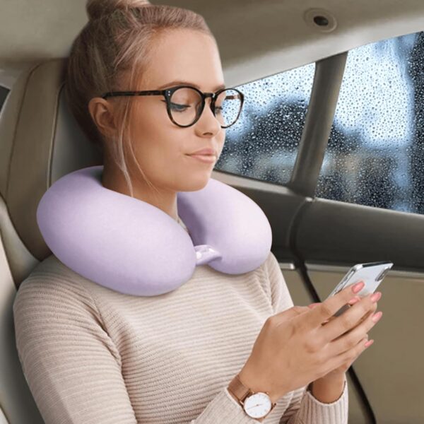 Travel Neck Pillow Airplane, Soft Memory Foam Support Head Neck Chin, with Removale Cover and Adjustable Snap Button, Comfortable Sleeping in Plane Car Train Traveling Office Home, Purple - Image 7