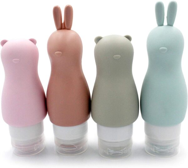 Cute Travel Bottles, 3oz (90ml) Portable Cute Bear and Rabbit Travel Size Bottles, Leakproof Soft Silicone Travel Containers for Lotions and Creams, Shampoo, Conditioner, Liquids