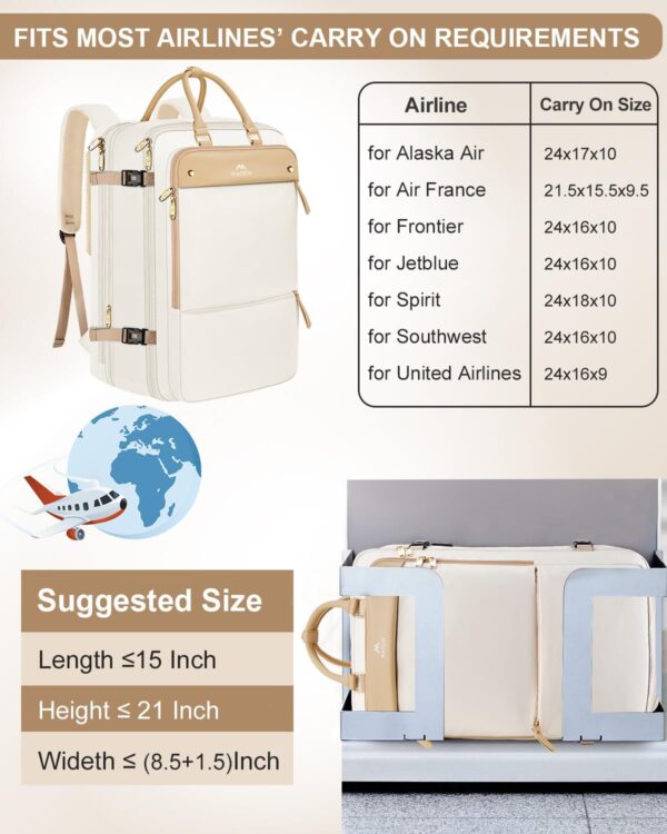 MATEIN Carry on Backpack for Women, 52L TSA Travel Laptop Backpack with USB Charging Port & Shoes Compartment, 17 Inch Extra Large Expandable Flight Approved Computer Bag with 2 Packing Cubes, Beige - Image 4