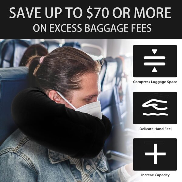 Travel Neck Pillow Stuffable with Clothes - No Extra Baggage Fees, Fits 3+ Days of Travel Storage Bag, Travel Pillows for Sleeping Airplane, No Filler, Elastic Velvet (Black) - Image 2