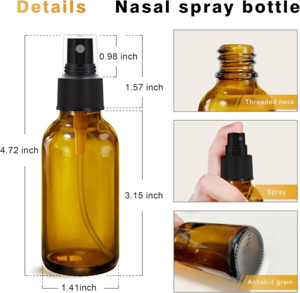 4 pcs Amber Glass Spray Bottles 2oz, Empty Small Spray Bottle Fine Mist Refillable Sprayer with Funnel Labels Droppers,Mini Travel Bottle for Essential Oils,Hair and Cleaning Solutions - Image 2