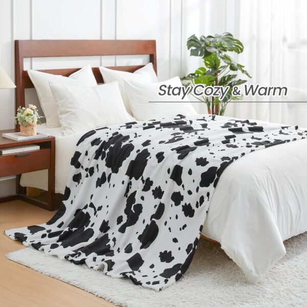 Cozy Bliss Cow Print Throw Blanket Non Shedding MilkyPlush™ Fleece 330GSM Thick Blankets Western Room Decor Super Soft Warm for Adults Kids Girl Gifts Bedroom Couch Sofa Travel Black White 90"x90" - Image 4