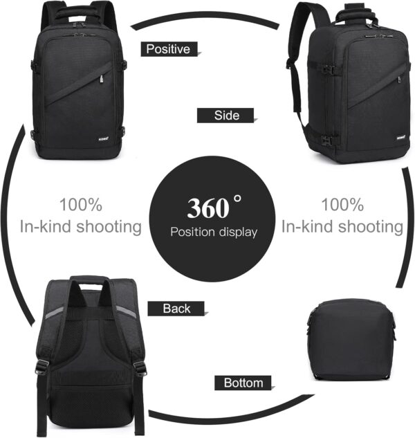 Kono Carry on Backpack, 16" Airplane Approved Under Seat Travel Backpack for Men and Women, Waterproof Lightweight Daypack for Flight 20L (Black, Small) - Image 6