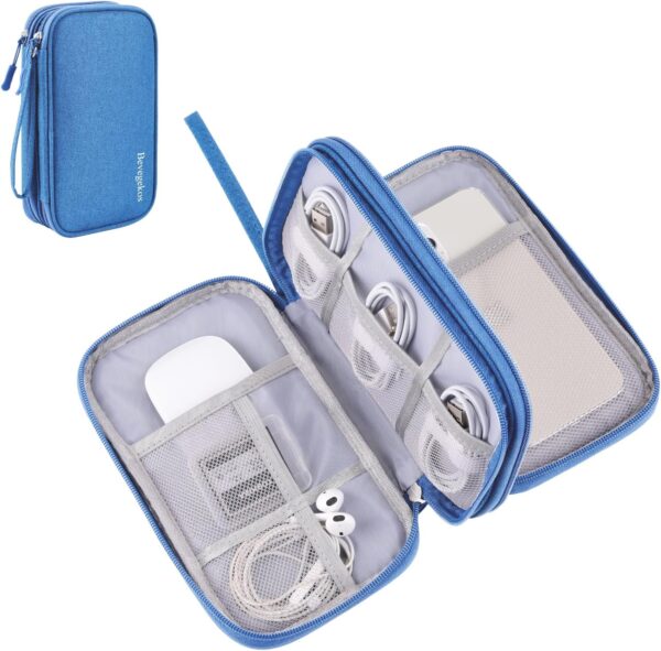 Electronics Organizer Case Travel Accessories Cords Cables Pouch Power Bank Bag (Medium, Azure Blue)