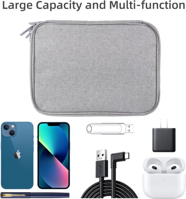 Electronics Organizer Travel Case Cord Cable Charger Organizer Bag Travel Accessories Essentials for Women Men Double Layers Tech Pouch with 5 Cable Ties for Phone Power Bank SD Card USB, Grey - Image 3