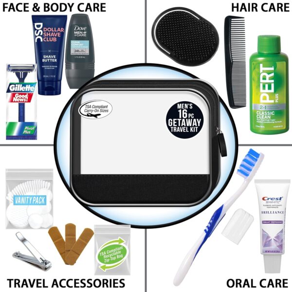 Convenience Kits International Men’s Super Deluxe, 16-Piece Kit with Travel Size TSA Compliant Essentials in Reusable Zippered Toiletry Bag - Image 3